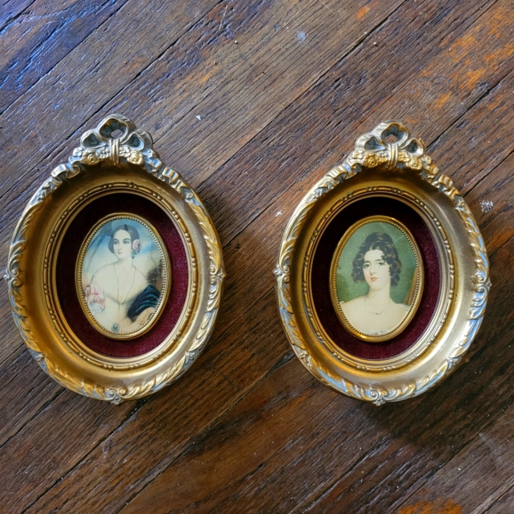 Vintage Pair Cameo Creations Miss Conyngham Sir Thomas Lawrence. Velvet Frame